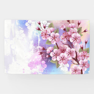 Lona Sakura rosa sobre fondo de pintura