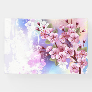 Lona Sakura rosa sobre fondo de pintura