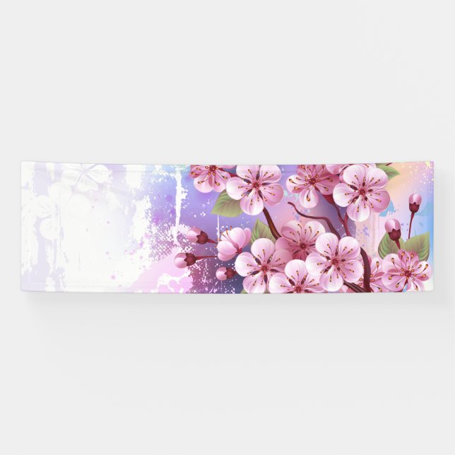 Lona Sakura rosa sobre fondo de pintura (Horizontal)
