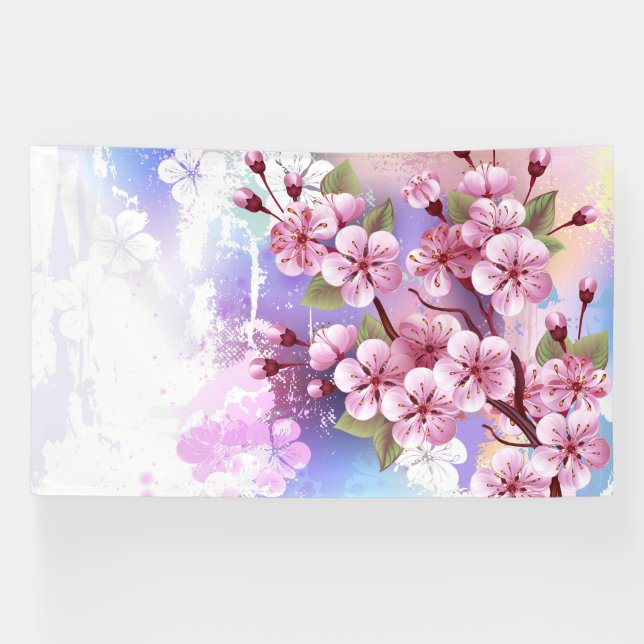 Lona Sakura rosa sobre fondo de pintura (Horizontal)