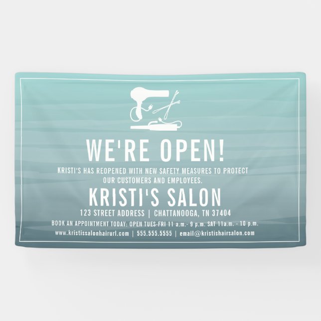 Lona Salon Business Somos Open Aqua Ombre (Horizontal)
