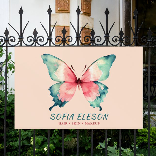 Lona Salón de belleza acuarela Moda mariposa Rubor rosa (Subido por el creador)