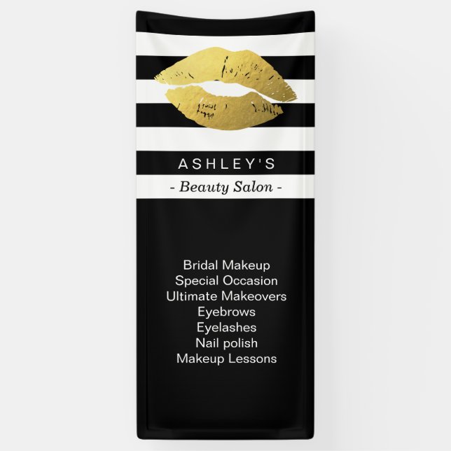 Lona Salón de belleza blanco negro a rayas (Vertical)