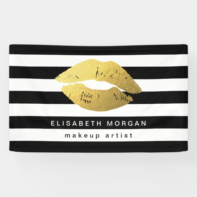 Lona Salón de belleza de labios de oro Bandas blancas n (Horizontal)