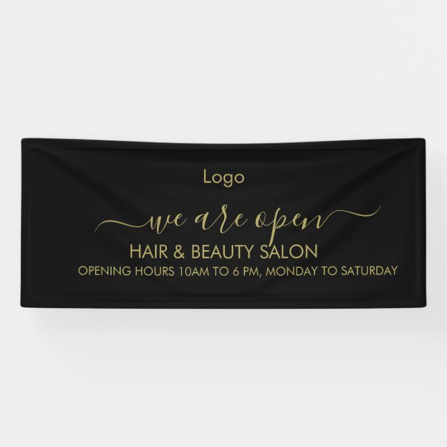 Lona Salón de belleza dorado y negro (Horizontal)