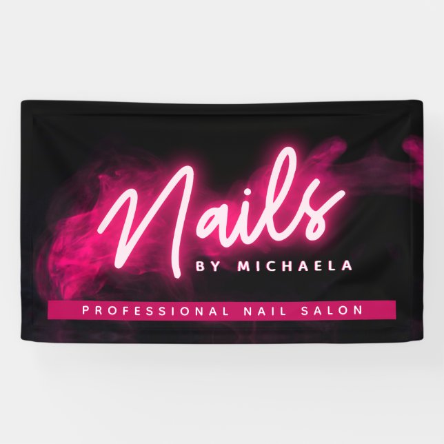 Lona Salón de uñas Pink Neon & Smoke /Técnico (Horizontal)