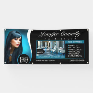Lona Salón Elegante De Pelo Negro, Salón De Belleza