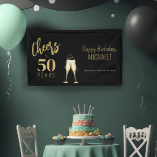 Lona Salud por 50 años moderno dorado negro cumpleaños 