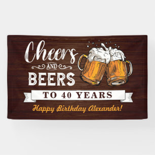 Lona Saludos y cervezas 40.ª Rústica de cumpleaños