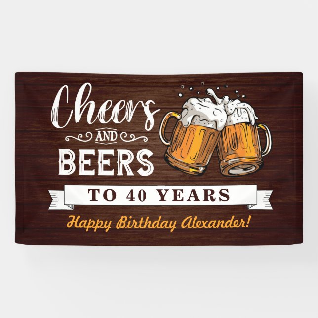 Lona Saludos y cervezas 40.ª Rústica de cumpleaños (Horizontal)