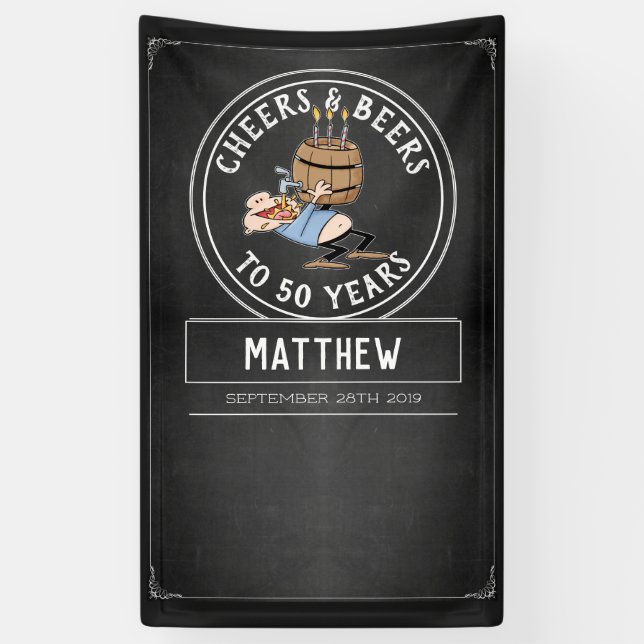 Lona Saludos Y Cervezas Blancas Y Negros 50 Años (Vertical)