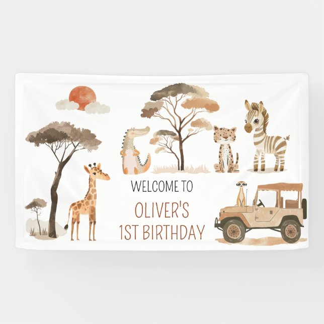 Lona Salvaje Safari de cumpleaños 1 niño (Horizontal)