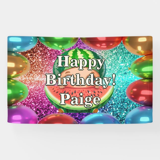 Lona sandía Bandera de cumpleaños de carácter personali (Horizontal)