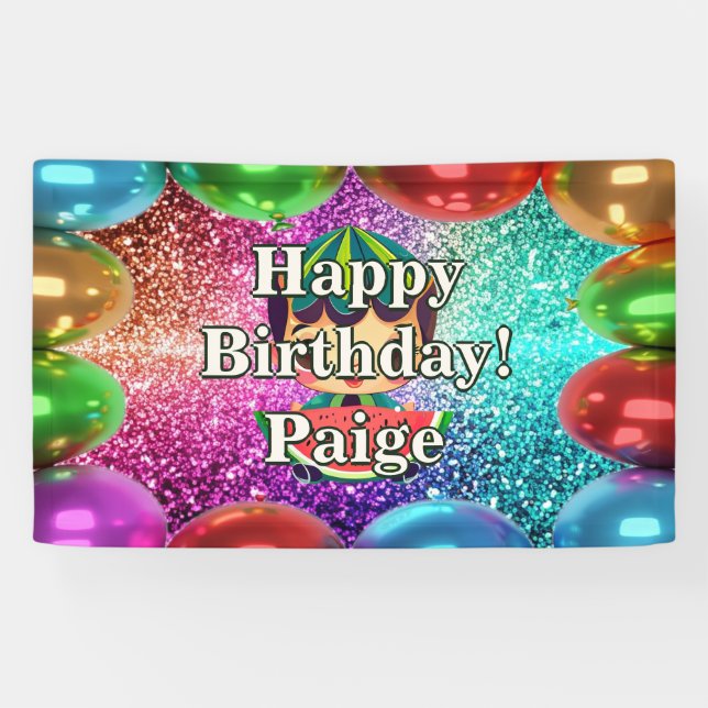 Lona sandía Bandera de cumpleaños de carácter personali (Horizontal)