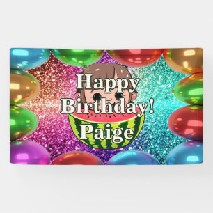 Lona sandía Bandera de cumpleaños de carácter personali