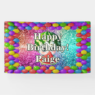 Lona sandía Bandera de cumpleaños de carácter personali