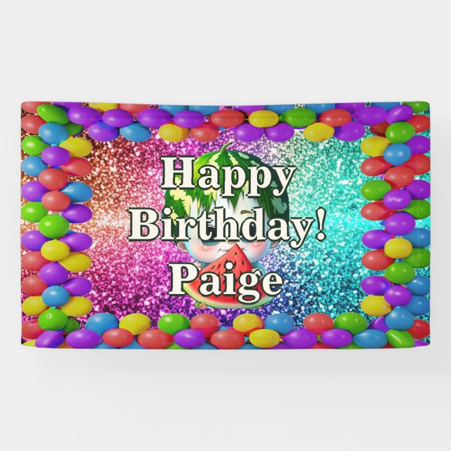 Lona sandía Bandera de cumpleaños de carácter personali (Horizontal)