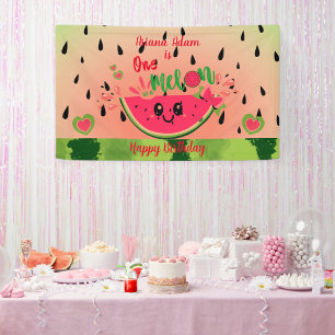 Lona sandía uno en primer cumpleaños de un Chica melón