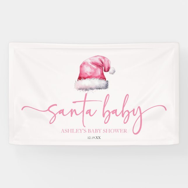Lona Santa Baby Gorro Rosa Navidad Fiesta de Bebé (Horizontal)