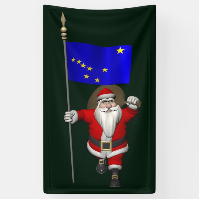 Lona Santa Claus Con Bandera De Alaska (Vertical)