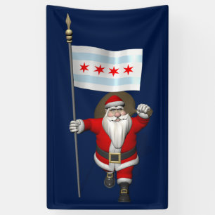 Lona Santa Claus Con Bandera De Chicago