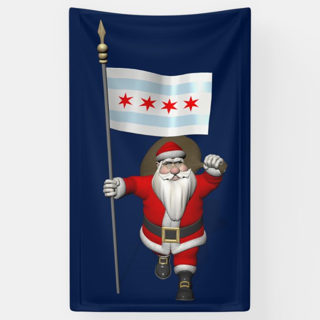 Lona Santa Claus Con Bandera De Chicago (Vertical)