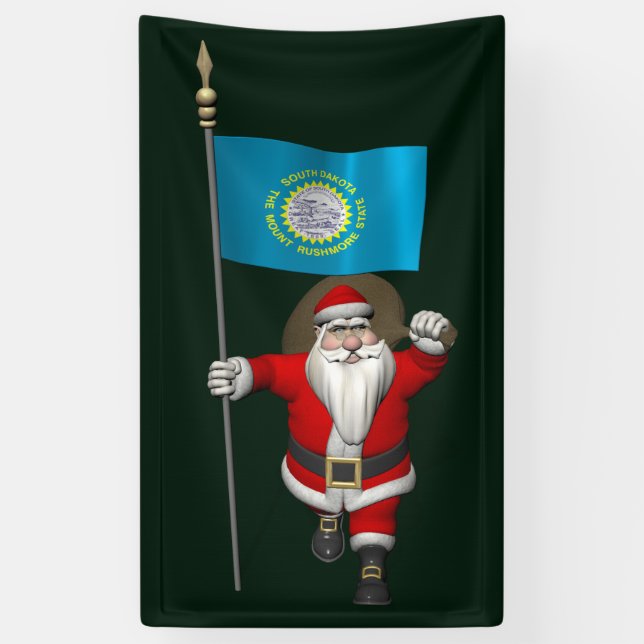 Lona Santa Claus Con Bandera De Dakota Del Sur (Vertical)