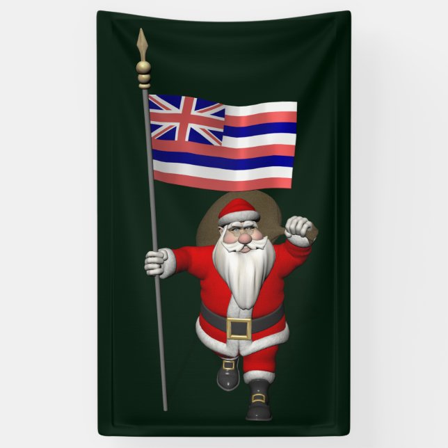 Lona Santa Claus Con Bandera De Hawai (Vertical)