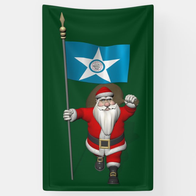 Lona Santa Claus Con Bandera De Houston Texas (Vertical)