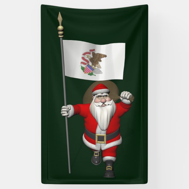 Lona Santa Claus Con Bandera De Illinois (Vertical)