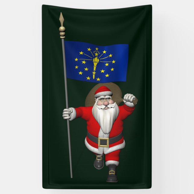 Lona Santa Claus Con Bandera De Indiana (Vertical)