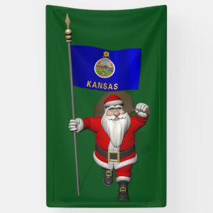 Lona Santa Claus Con Bandera De Kansas