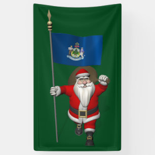 Lona Santa Claus Con Bandera De Maine