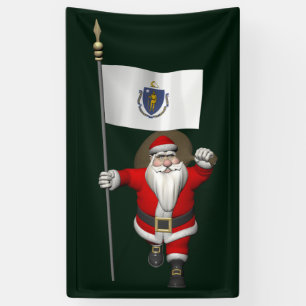 Lona Santa Claus Con Bandera De Massachusetts