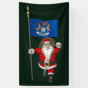 Lona Santa Claus Con Bandera De Michigan