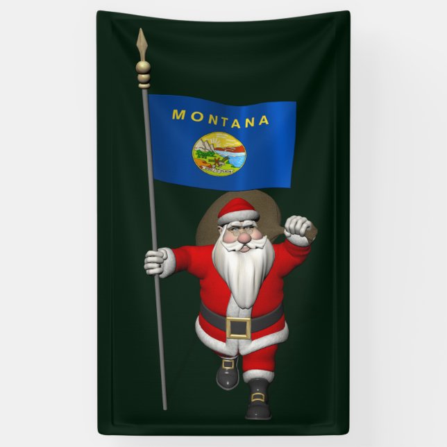 Lona Santa Claus Con Bandera De Montana (Vertical)