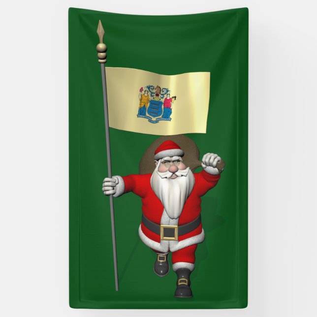 Lona Santa Claus Con Bandera De Nueva Jersey (Vertical)