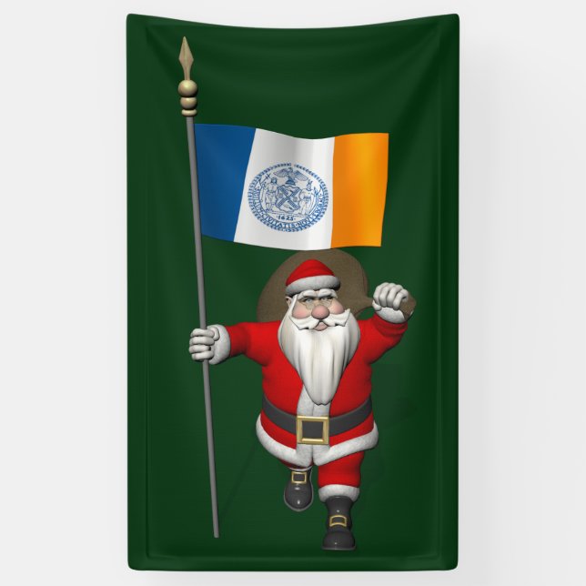 Lona Santa Claus Con Bandera De Nueva York (Vertical)