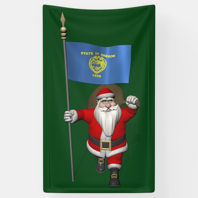 Lona Santa Claus Con Bandera De Oregón (Vertical)