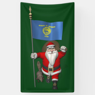 Lona Santa Claus Con Bandera De Oregón Y Castor