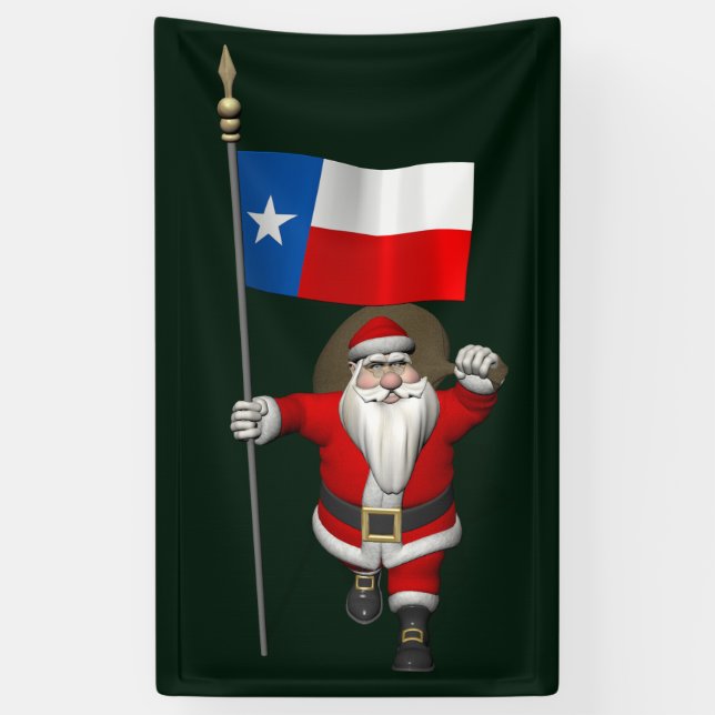 Lona Santa Claus Con Bandera De Texas (Vertical)
