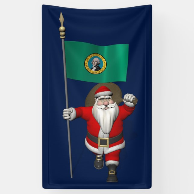 Lona Santa Claus Con Bandera De Washington (Vertical)