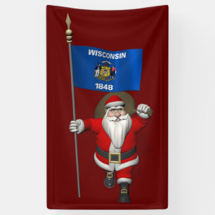 Lona Santa Claus Con Bandera De Wisconsin