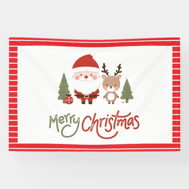 Lona Santa de Navidad y Reno Lindo (Horizontal)