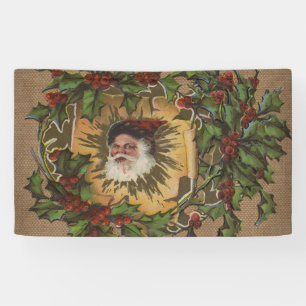 Lona Santa Vintage Antiguo Acebo Navidad
