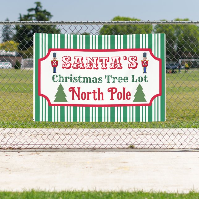 Lona Santa's Retro Christmas Tree Lot Sign Banner (in situ)