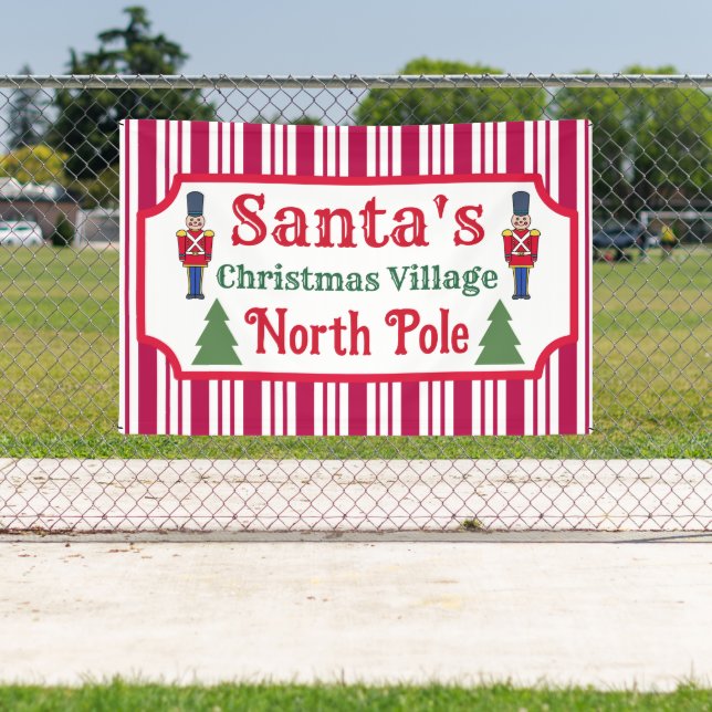 Lona Santa's Retro Christmas Village Sign Banner (in situ)