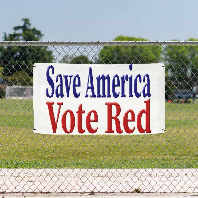 Lona Save America Vote Red con texto azul rojo (in situ)