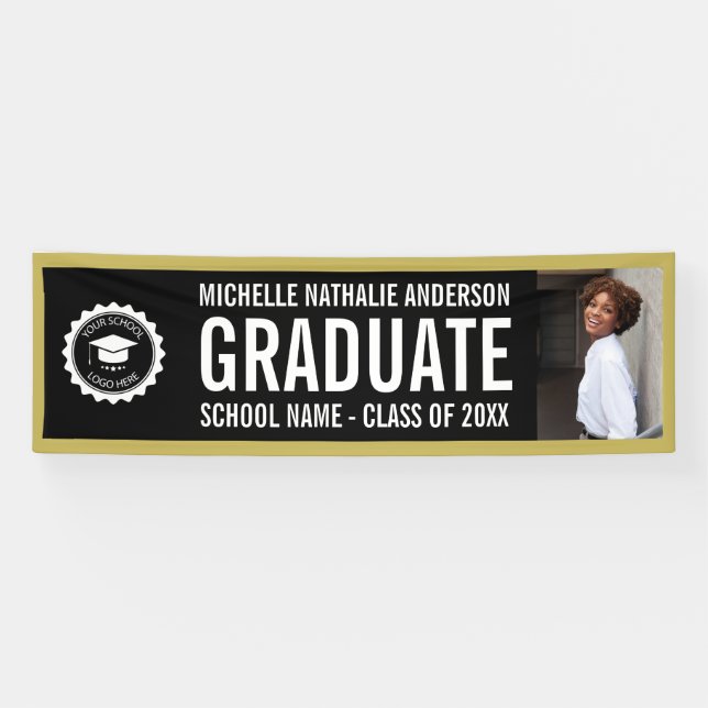 Lona School logo Graduation Photo Party Black Gold (Horizontal)