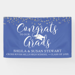 Lona Script CONGRATA A NUESTROS GRADOS Confetti Blue